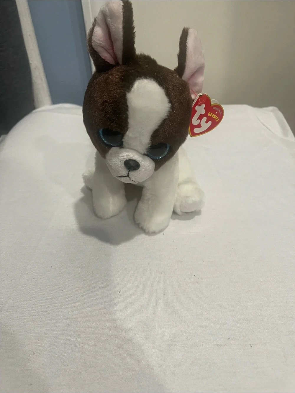 Ty Brown and White Plush Puppy with Blue Eyes